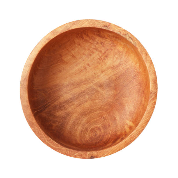 istock Beautiful empty wooden bowl isolated on white, top view 1737697327