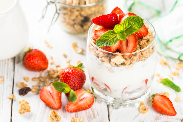 istock Greek yogurt parfait with strawberry. 1737698938