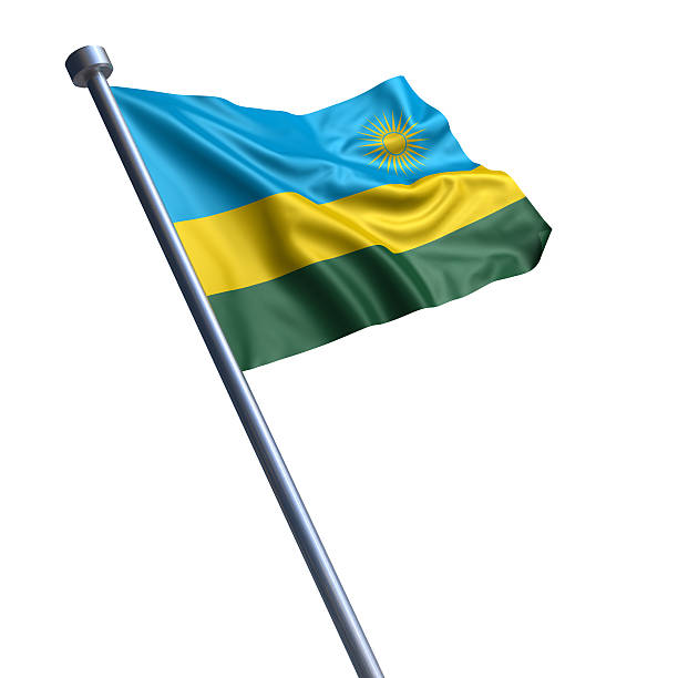 Flag of the Republic of Rwanda on modern metal flagpole.