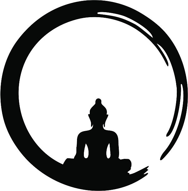 Enso - Zen Circle, Meditation, Buddha The Ensō is a symbol of the Japanese calligraphy and shows the State of mind at the moment of creation. It symbolizes absolute enlightenment, strength, elegance, the universe, and the void. buddha stock illustrations