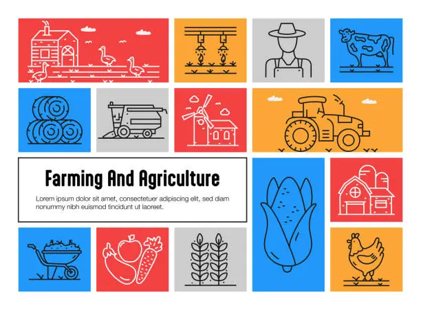 Vector illustration of Farming And Agriculture Related Vector Banner Design Concept. Global Multi-Sphere Ready-to-Use Template. Web Banner, Website Header, Magazine, Mobile Application etc. Modern Design.