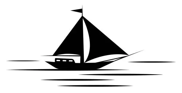 Vector illustration of vector illustration of a boat on the water on a transparent background