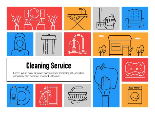 Vector illustration of Cleaning Service Related Vector Banner Design Concept. Global Multi-Sphere Ready-to-Use Template. Web Banner, Website Header, Magazine, Mobile Application etc. Modern Design.