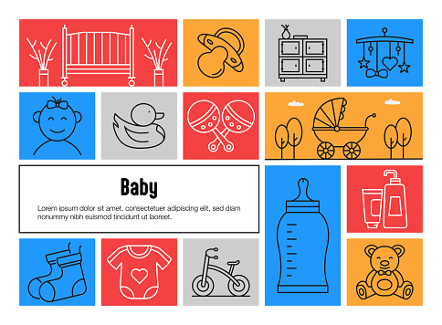 Baby Related Vector Banner Design Concept. Global Multi-Sphere Ready-to-Use Template. Web Banner, Website Header, Magazine, Mobile Application etc. Modern Design.