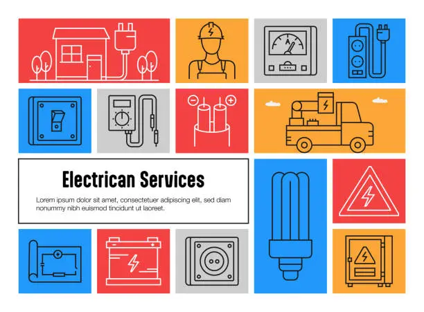 Vector illustration of Electrician Services Related Vector Banner Design Concept.