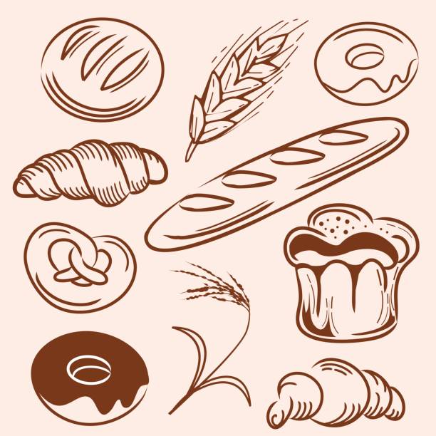 bäckerei symbole - bread baked illustration and painting vector stock-grafiken, -clipart, -cartoons und -symbole