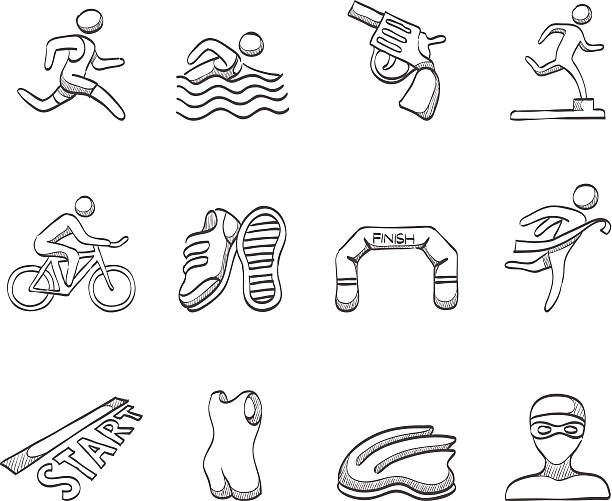 Sketch Icons - Triathlon Triathlon icon series  in sketch. EPS 10. AI, PDF & transparent PNG of each icon included. starting gun stock illustrations