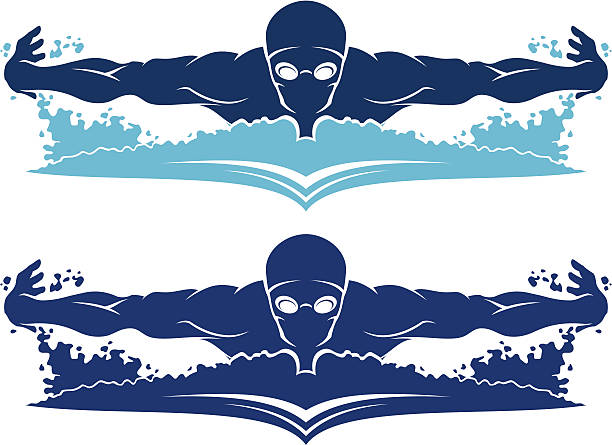 ilustrações de stock, clip art, desenhos animados e ícones de natação vista frontal - silhouette swimming action adult