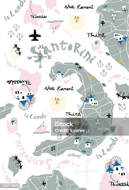 Mapa De Santorini - Arte vetorial de stock e mais imagens de Estrada da vida - Estrada da vida, Mapa, Santorini