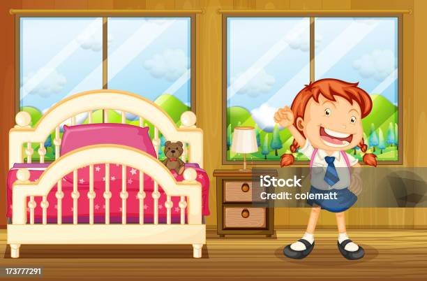 Girl Wearing Her School Uniform Stock Illustration - Download Image Now - Adult, Backpack, Bed - Furniture