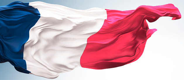 French flying flag. 3D illustration.