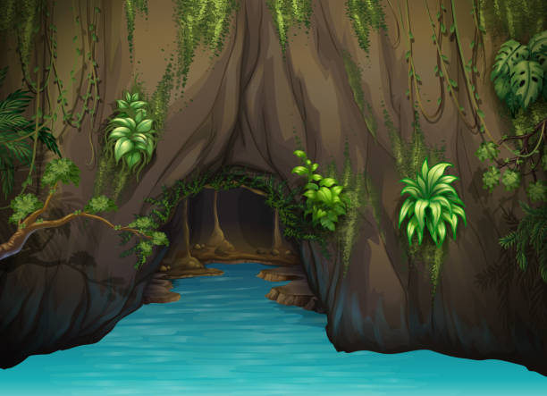illustrations, cliparts, dessins animés et icônes de cave et de l'eau - cave fern flowing forest