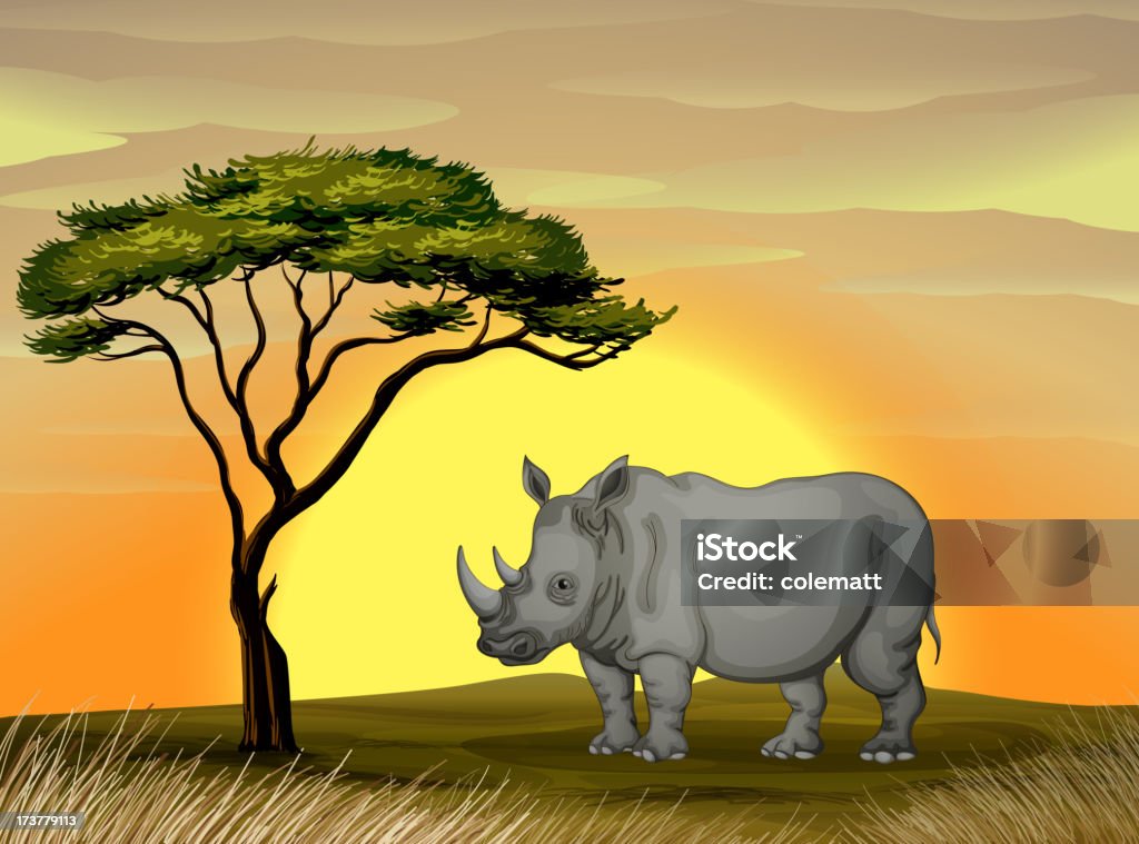 Rhinoceros w drzewo - Grafika wektorowa royalty-free (Bez ludzi)