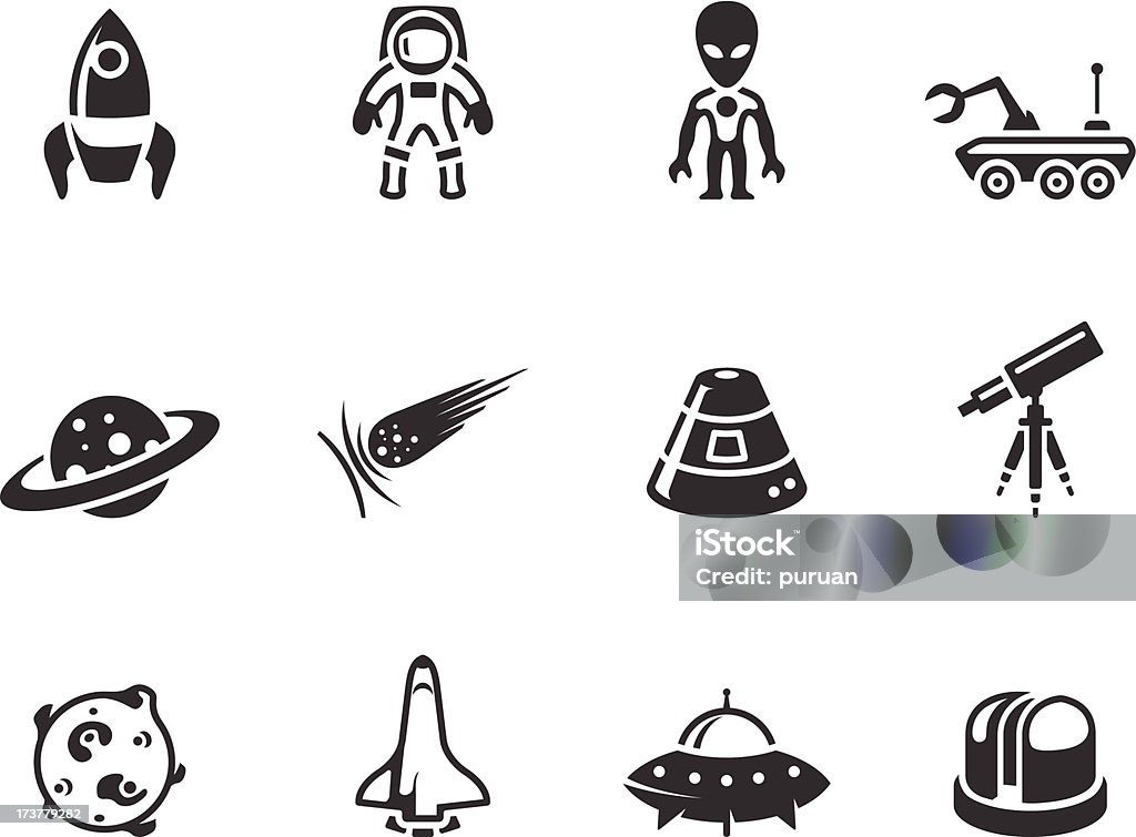 BW icone-spazio - arte vettoriale royalty-free di Alieno