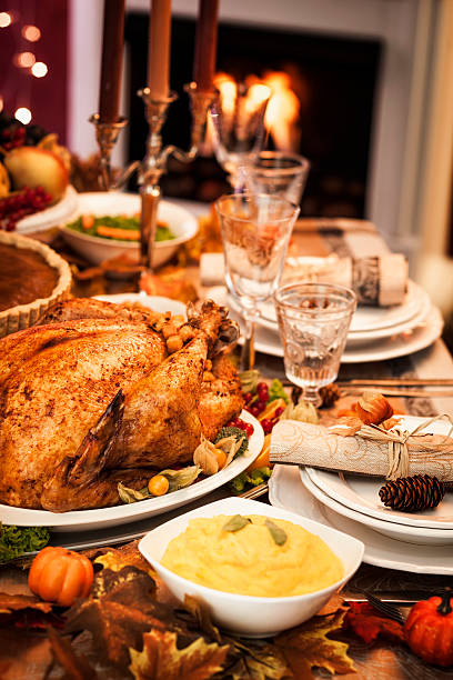 istock Thanksgiving Dinner with Stuffed Turkey and Side Dishes 173779812