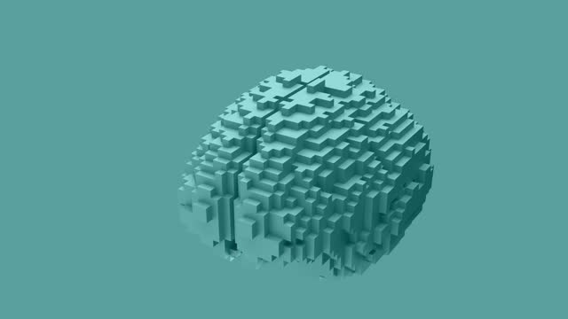 brain transformation in artificial intelligence from geometric shapes. pixel art. NFT style animation.