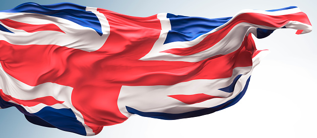 Flag of United Kingdom, Great Britain blowing in the wind.  Union Jack flag. 3D illustration