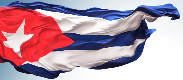 Cuban flying flag. 3D illustration.