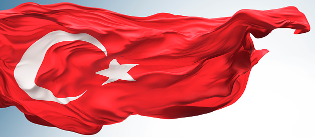 Flag of Turkey blowing in the wind. 3D illustration