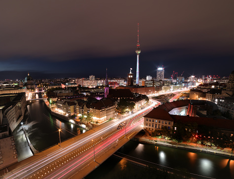 Berlin city night view taken from a high building