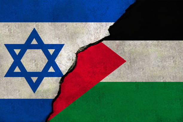 Israel and Palestine flag together. Israel and Palestine conflict. vector art illustration