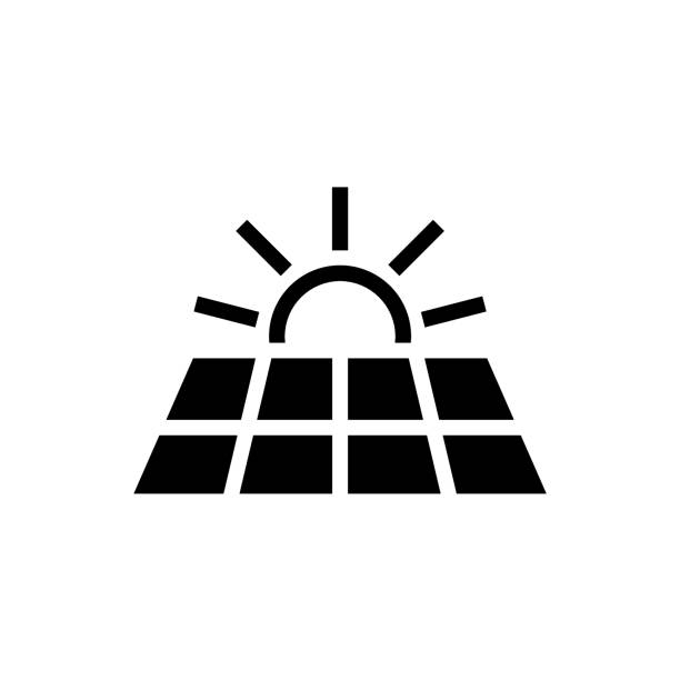 einfaches solarenergie-panel-symbol negativer vektor mit sonnenisolierter illustration - solar power station solar panel sun house stock-grafiken, -clipart, -cartoons und -symbole