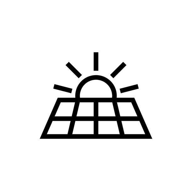 einfacher solarenergie-panel-icon-vektor mit sonnenisolierter illustration - solar power station solar panel sun house stock-grafiken, -clipart, -cartoons und -symbole