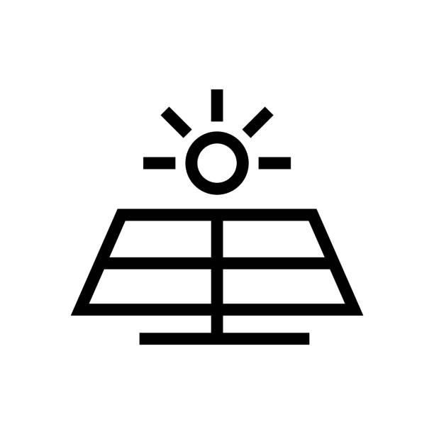 einfaches solarenergie-panel-symbol vektor vier zellen mit sonnenisolierter illustration - solar power station solar panel sun house stock-grafiken, -clipart, -cartoons und -symbole