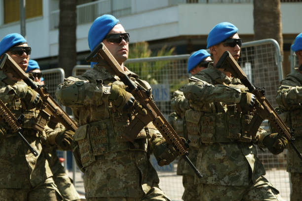 Limassol, Cyprus, March 25th, 2019: Members of the Special Forces marching along the Archbishop Makarios III Avenue during the Greek Independence Day parade