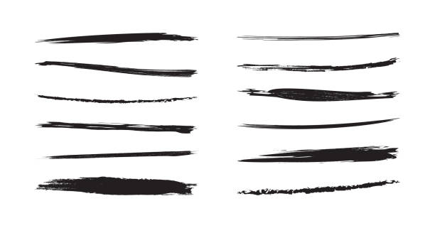 Pencil brush, charcoal scribble line, chalk stroke mark, crayon mark, pen marker, sketch graffiti, paint doodle vector set, black grunge effect. Drawing ink illustration Pencil brush, charcoal scribble line, chalk stroke mark, crayon mark, pen marker, sketch graffiti, paint doodle vector set, black grunge effect isolated on white background. Drawing ink illustration underline stock illustrations