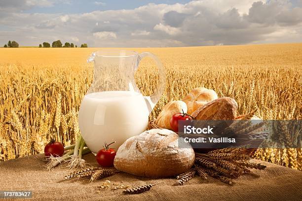 Bread And Milk Stock Photo - Download Image Now - Agricultural Field, Bread, Wheat