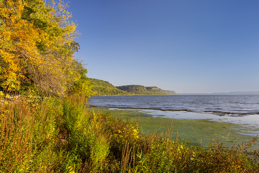 A scenic view of the Mississippi River during autumn.