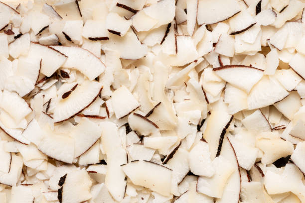 fotografía macro de chips de coco - coconut flakes fotografías e imágenes de stock