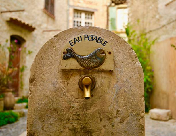 fountain in the center of Valensole, lavender capital in the Provence region; Valensole, France