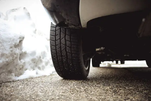 Snow tire close up.