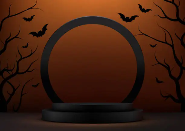 Vector illustration of Black Podium Product Display Mockup, Halloween Concept