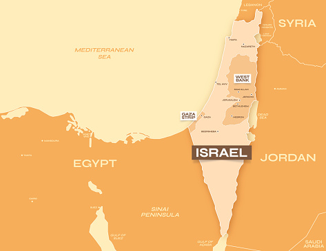 Map of Israel including Gaza Strip and West Bank.