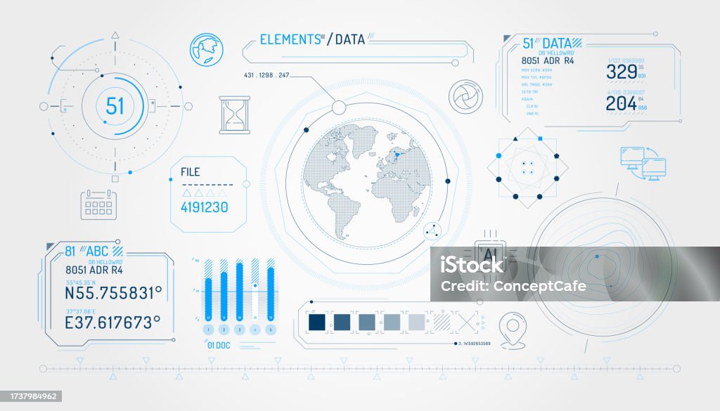 Geolocation Data Visualization Set Of Infographic Elements About Geolocation And Data Exchange Stock ...