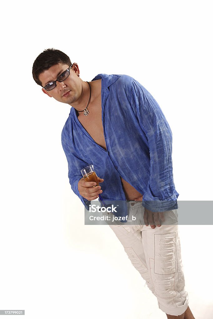 easygoing and champaign drinking  Muscular Build Stock Photo