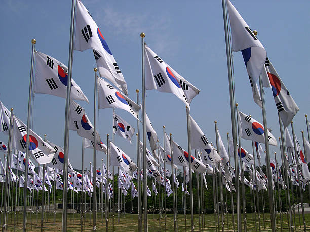 campo de banderas de corea - confucian fotografías e imágenes de stock