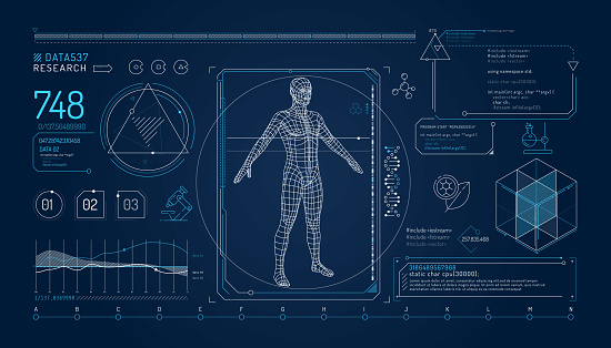 Poster with a set of infographic elements on the theme of the study of the human genome. Vector illustration.