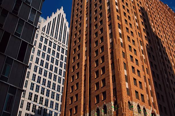 Skyscraper on Woodward Avenue in Detroit stock photo