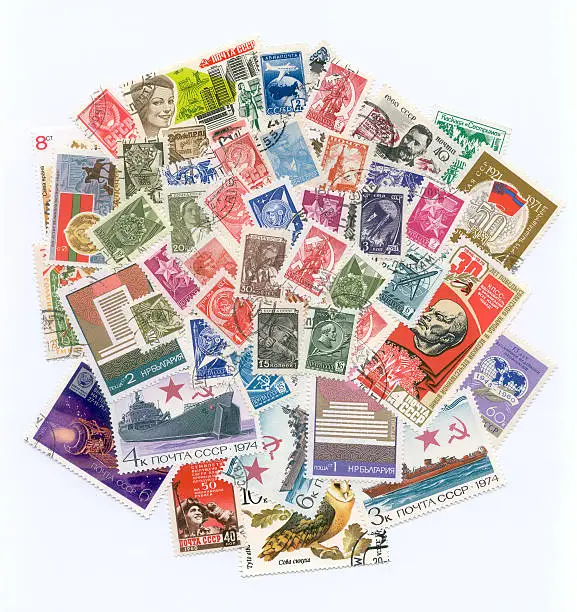 Vintage CCCP (Russia) postage stamps.