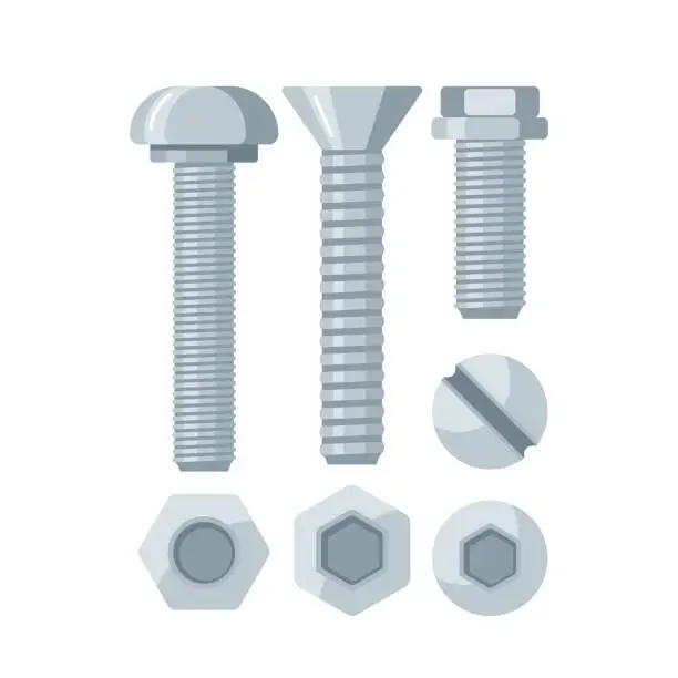Vector illustration of Bolts And Nuts Are Essential Fasteners In Construction And Machinery, Cartoon Vector Illustration