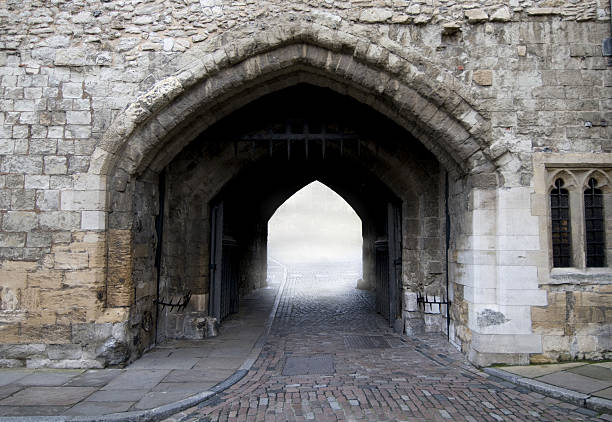 Tower of London entrance with fog; this is the entrance at the Bloody Tower.