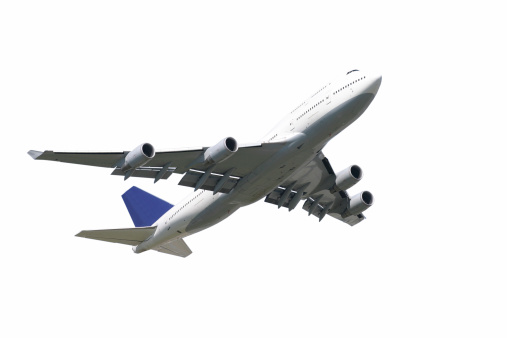 Impressive airliner taking off, isolated on pure white