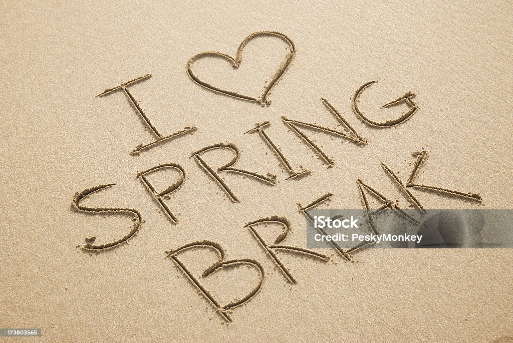 Ich Herz Liebe Spring Break Strand Sand-Nachricht - Lizenzfrei Einfachheit Stock-Foto