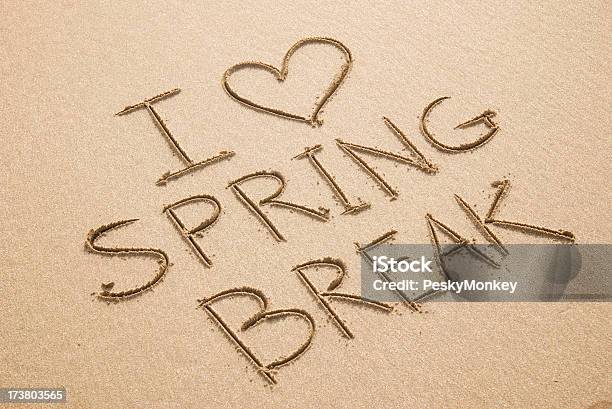 Ich Herz Liebe Spring Break Strand Sandnachricht Stockfoto und mehr Bilder von Einfachheit - Einfachheit, Fettdruck, Fotografie