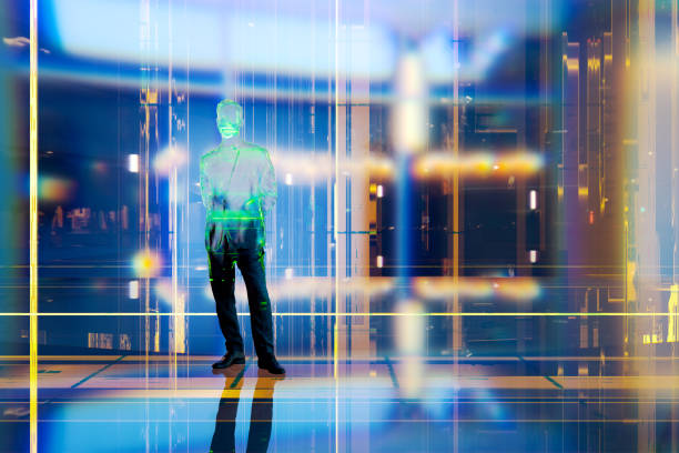 istock Businessman standing in VR environment 1738047142