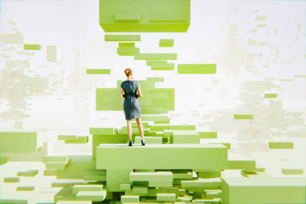 istock Businesswoman standing in VR environment 1738047664